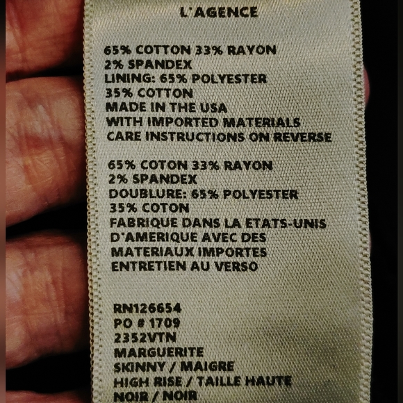 L'AGENCE Marguerite Velvet High Rise Skinny Pants, Noir (Black) 25 - Picture 12 of 13